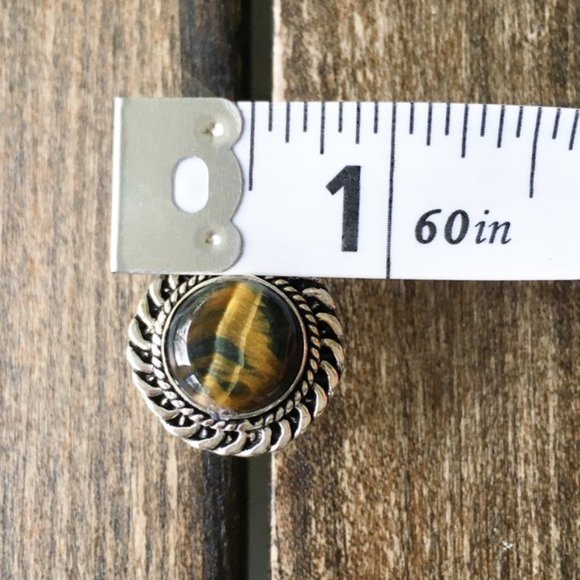 Tigers Eye Gemstone Ring Silver Size 6 - Picture 9 of 13